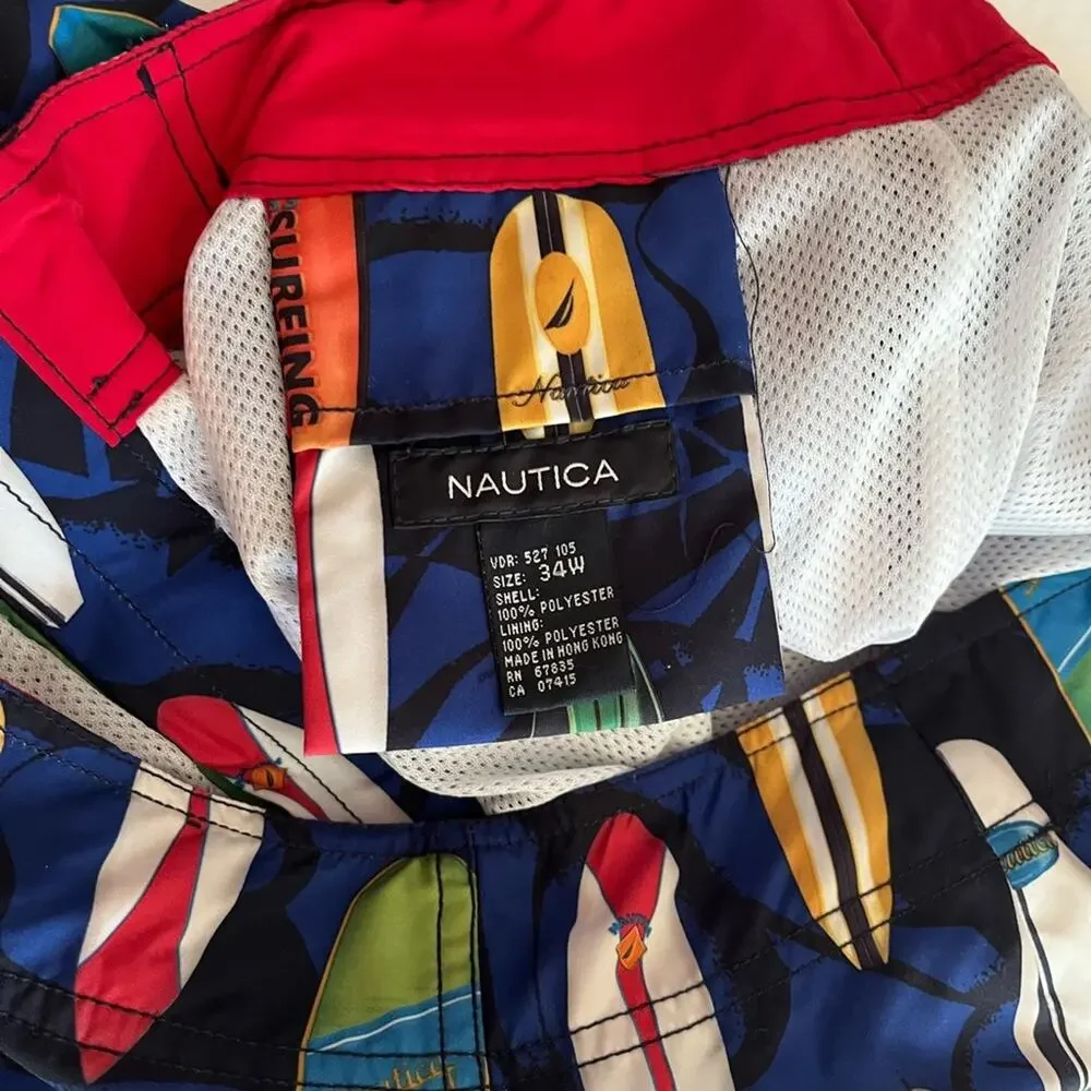 NWT Nautica Mens Swim Trunks Surf Board Print Shorts Size 34 Medium